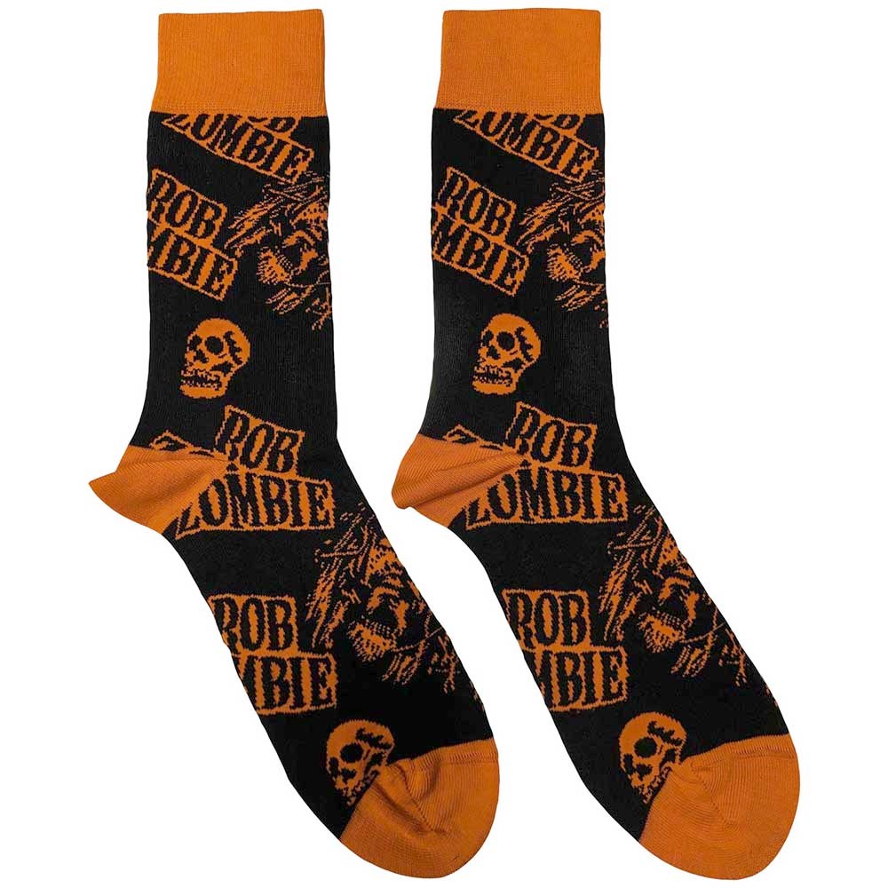 Rob Zombie - Skull Face Sokken - EU 40-45 - Zwart/Oranje